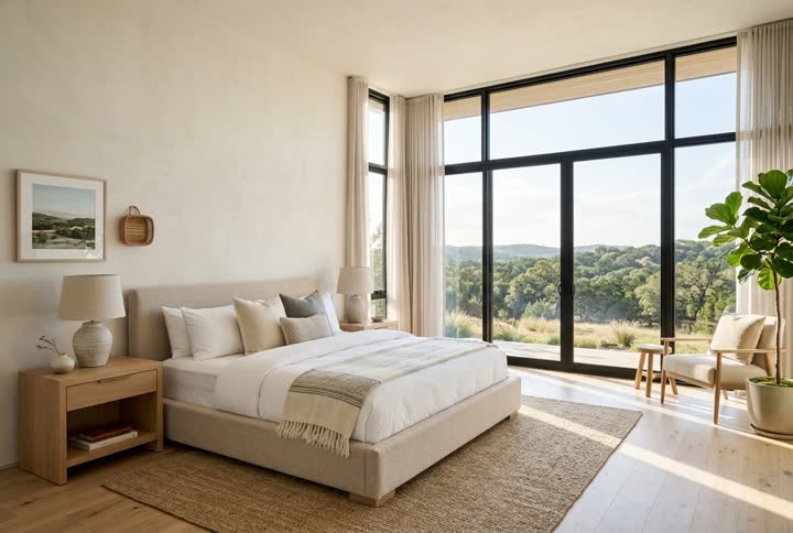 Primary bedroom with a hill view